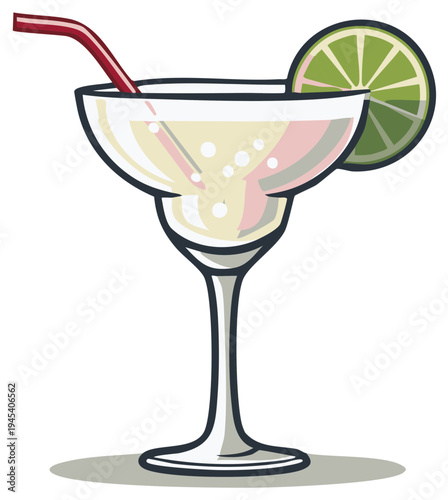 Margarita cocktail drink illustration with lime and straw refreshing refreshment