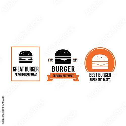 Creative vector illustrations of burger emblems for quick service food branding concepts