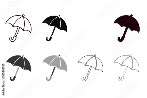 傘のシルエットと線画のアイコンセット