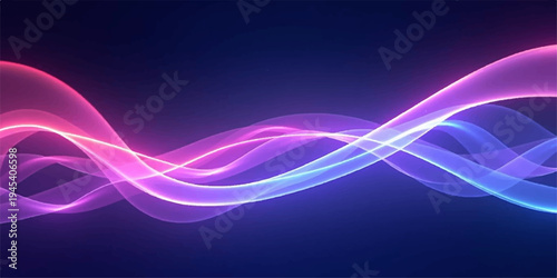 An abstract colorful wallpaper design featuring flowing blue and purple waves with glowing light lines, creating a vibrant motion texture and artistic energy pattern on a vector background