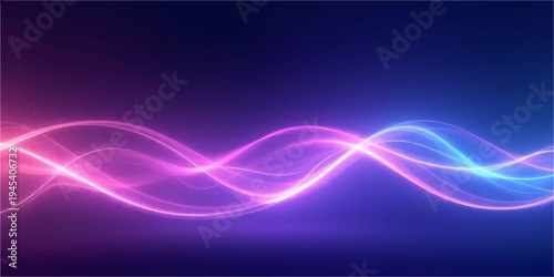 An abstract blue background vector illustration featuring smooth flowing waves of light and purple motion curves over a bright design pattern