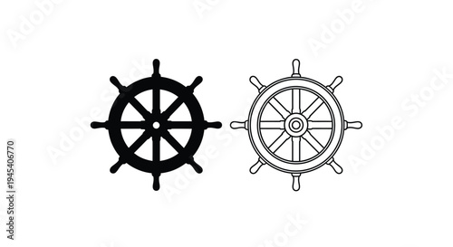 Two ship wheels one solid and one outlined a striking silhouette