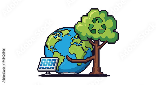 Earth Globe with Solar Panel Tree Theme. Vector Illustrations. EPS Editable