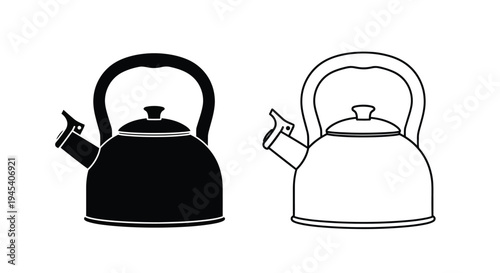 Two kettle illustrations one black and one white a striking silhouette