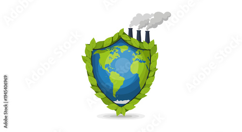 Earth Shield Emblem Emphasizing Global Environmental Protection. Vector Illustrations. EPS Editable