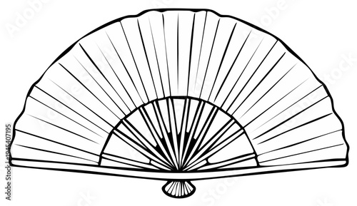 Hand Fan Illustration Line Art Decorative Oriental Accessory Asian Object Open Vector