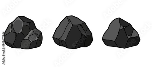 Black Coal and Charcoal Rock Mineral Illustrations