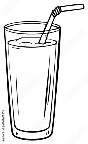 Hand drawn glass of refreshing beverage with striped straw illustration