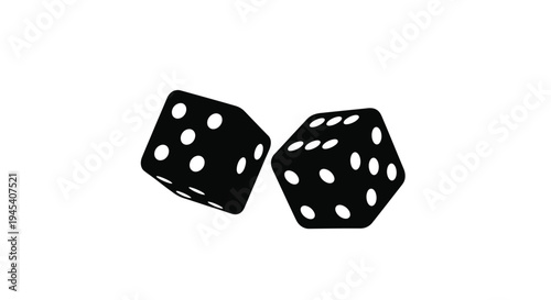 Two black dice falling showing different numbers a dark silhouette