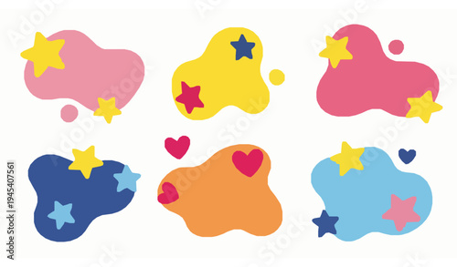 Minimal Abstract Organic Blob Vector Icons with Funky Stars and Hearts