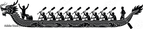 Dragon, Boat, Festival, Silhouette, Team, Paddling, Racing, Traditional, Chinese, Culture, Rowing, Competition, Celebration, Water, Sport, Crew, Paddle, Event, Icon, Vector