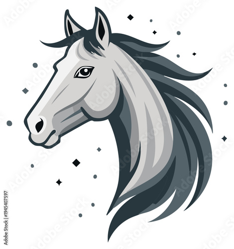 Elegant Horse Portrait Graphic Featuring Sleek Gray Tones and Stylized Mane in Vector Design