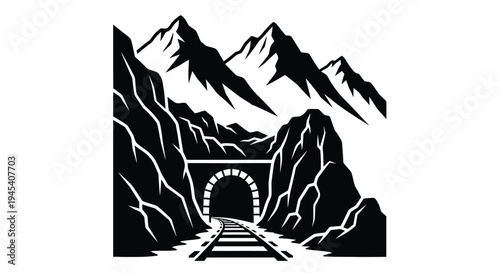 Dramatic mountain pass with a railway tunnel striking silhouette