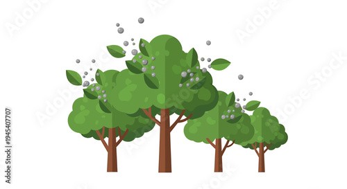 Group Of Green Trees Standing Together. Vector Illustrations. EPS Editable