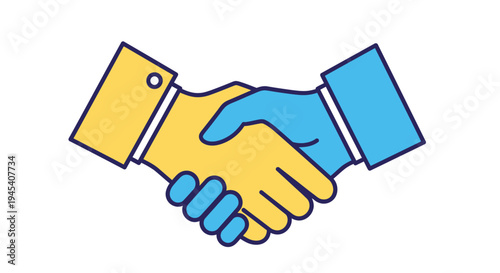 A colorful illustration of two hands shaking in agreement silhouette