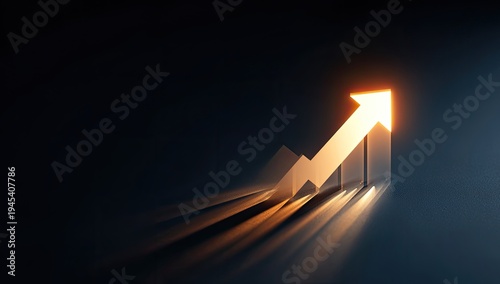 Glowing Golden Arrow Graph Showing Upward Trend and Growth.