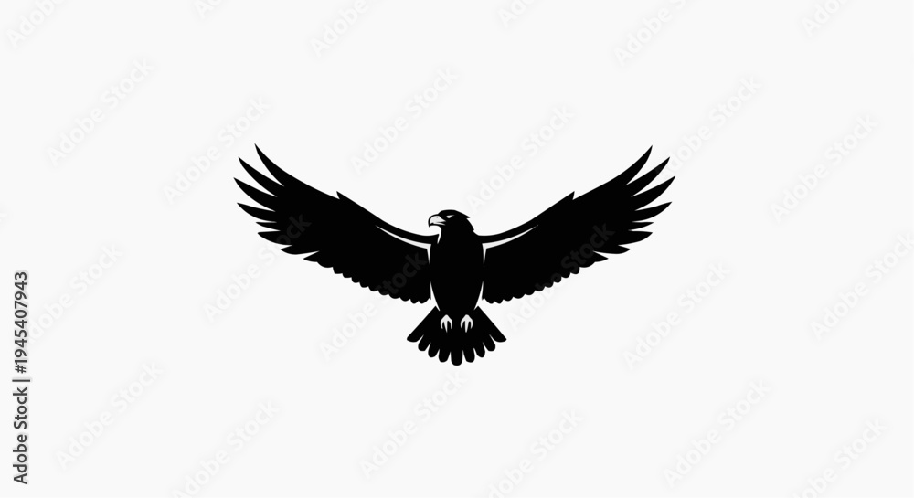 Naklejka premium A detailed black silhouette of a majestic eagle with wings spread wide in a powerful flight pose