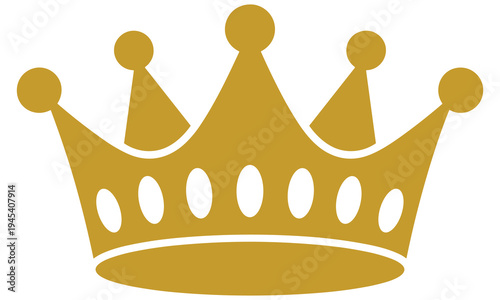 Golden crown symbolizing royalty and power depicted in a simple graphic illustration with a clean white background and bold design elements.