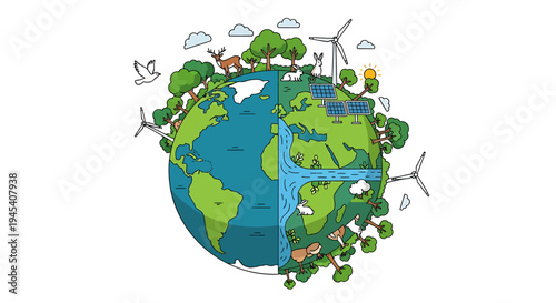Planet Earth Depicted For Earth Day Celebration. Vector Illustrations. EPS Editable