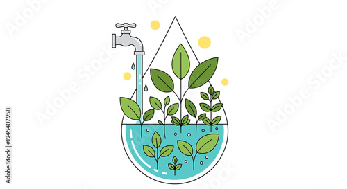 Plant Growing Inside Lab Beaker With Water. Vector Illustrations. EPS Editable