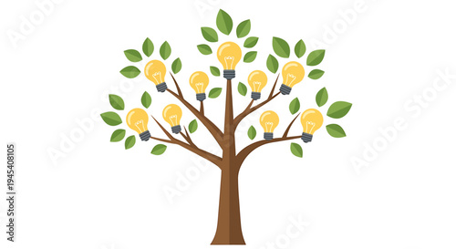 Stylized Tree with Yellow Fruit and Green Leaves. Vector Illustrations. EPS Editable