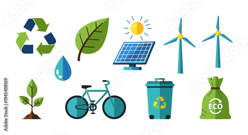 Sustainable Energy and Ecology Icons Collection. Vector Illustrations. EPS Editable