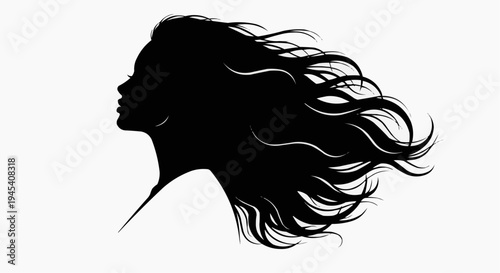 A detailed profile silhouette of a woman featuring long flowing hair moving in the gentle breeze