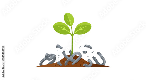 Young plant sprout emerging from soil with leaves. Vector Illustrations. EPS Editable