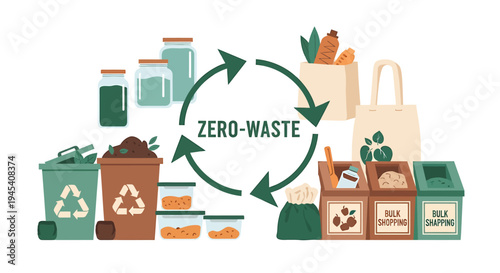 Zero Waste Concept Circular Recycling Loop Illustration. Vector Illustrations. EPS Editable