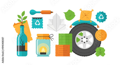 Auto maintenance tools and spare parts set. Vector Illustrations. EPS Editable