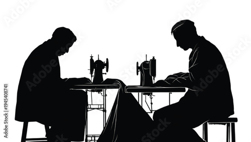 Tailor sewing worker silhouettes clothing repair service concept