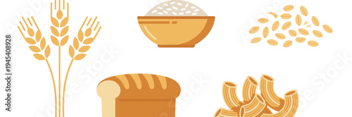 Grain icons vector sheet – Ideal for bakery branding, organic food packaging, or health blogs.