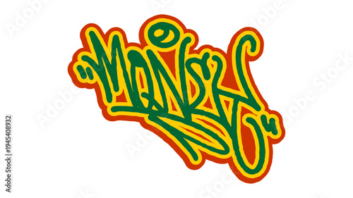 Money Word Graffiti Tag Illustration in Vibrant Green Hand Style for Urban Streetwear and Financial Themes.