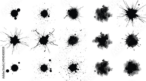 Ink, Splatter, Paint, Splash, Blot, Stain, Grunge, Texture, Abstract, Spray, Drop, Spot, Black, Dirty, Design, Collection, Artistic, Isolated, Element, Vector