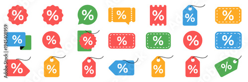 Promo and sale vector icons on white – Suitable for price tag designs, web stores, or marketing campaigns.