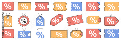 Discount and promotion icons vector sheet – Ideal for e-commerce sites, sales banners, or retail marketing.