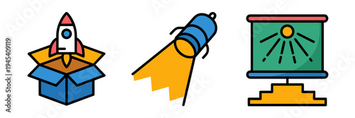 Flat product release icon collection – Suitable for business pitches, app launches, or promos.