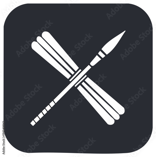 Crossed Spear and Oars Icon White on Dark Backdrop Water Sport Theme