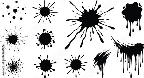 Ink, Splatter, Paint, Splash, Drip, Blot, Stain, Grunge, Texture, Abstract, Spray, Drop, Black, Dirty, Design, Collection, Artistic, Isolated, Element, Vector