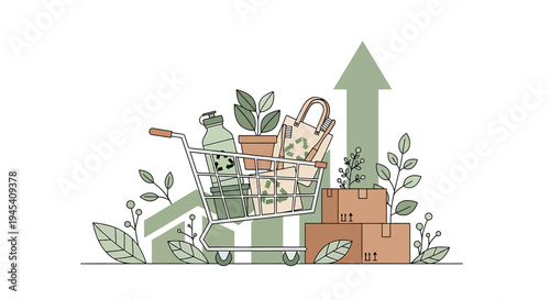 Cart With Boxes And Plants Ready For Move. Vector Illustrations. EPS Editable
