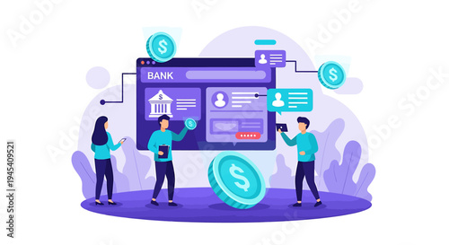 Digital Banking Scene With Online Payment Interface. Vector Illustrations. EPS Editable