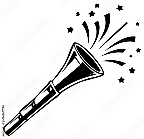 Party Horn Illustration with Stars and Streamers