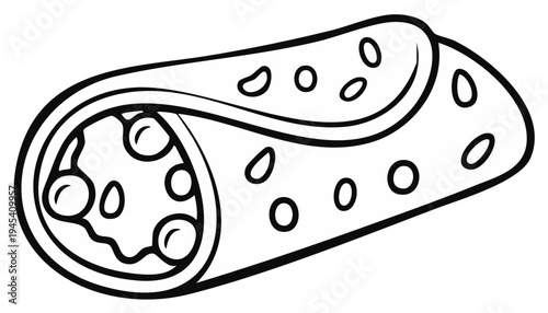 Outlined Cannoli Pastry Italian Sweet Dessert Isolated Black and White Illustration