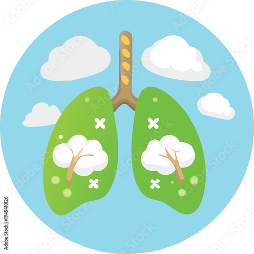 Healthy Lungs with Trees and Clouds Symbolizing Clean Air and Breathing  Illustration