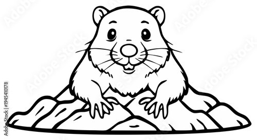 Cute Groundhog Cartoon Peeking Out of Burrow Smiling and Ready for Spring Weather Observation