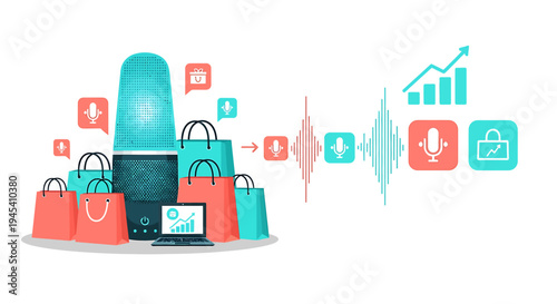 Vibrant Shopping Bags with Modern Digital Devices. Vector Illustrations. EPS Editable