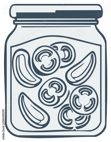 Simple Line Art Illustration of Pickled Jalapeno Slices in a Jar