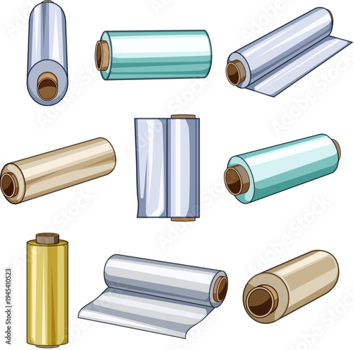 Cling film rolls illustrating clear and colored plastic wrap for food preservation, packaging, and household use, providing a versatile solution for effective storage