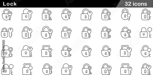 32 Lock and Key Icons Minimalist Line Art for Security and Access Control
