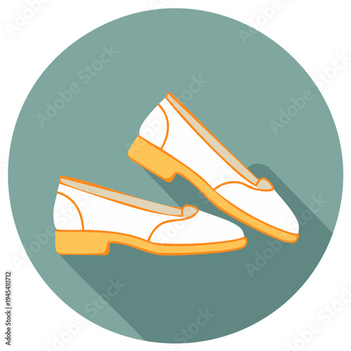 Two white and orange flat shoes in modern long shadow flat design icon style